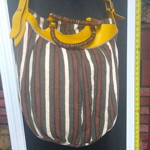 Tocca linen bag w/ coconut handles & long shoulder